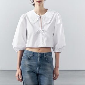 ZARA ZW COLLECTION CROPPED POPLIN BLOUSE S